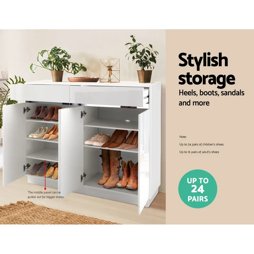 120cm Shoe Cabinet Shoes Storage Rack High Gloss Cupboard White Drawers