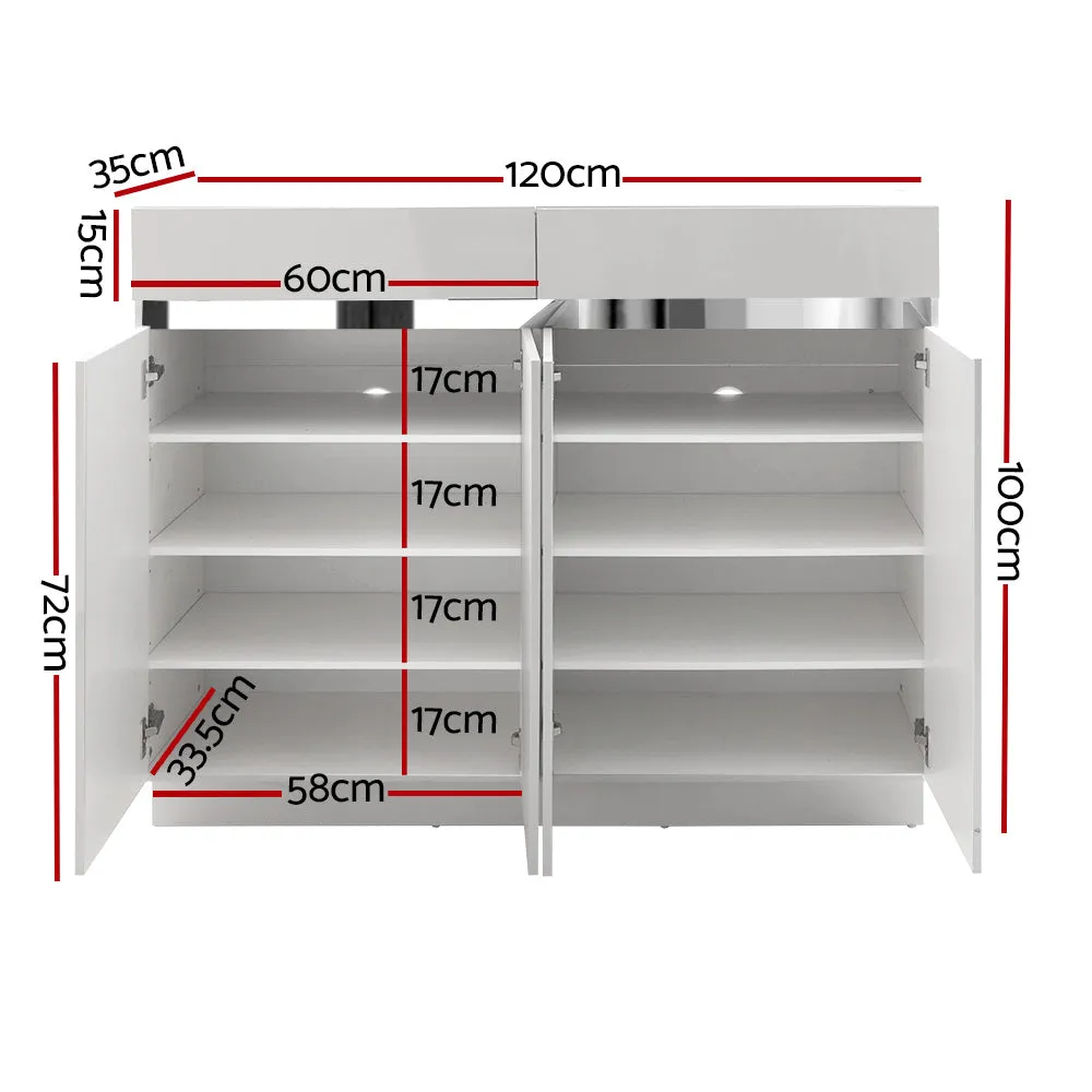 120cm Shoe Cabinet Shoes Storage Rack High Gloss Cupboard White Drawers