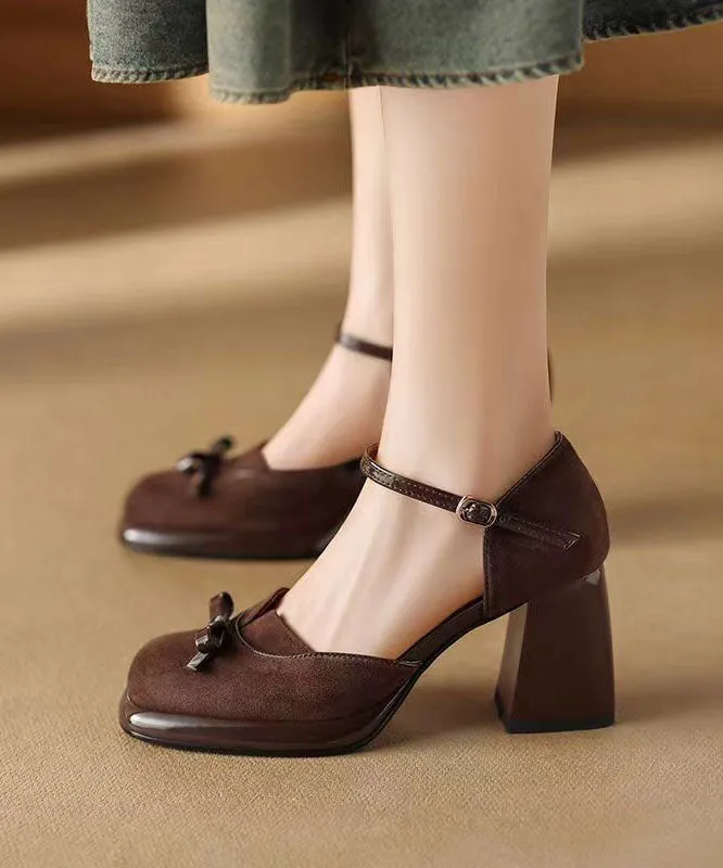 2024 Splicing Buckle Strap Chunky Heel Sandals Brown Suede DD1047