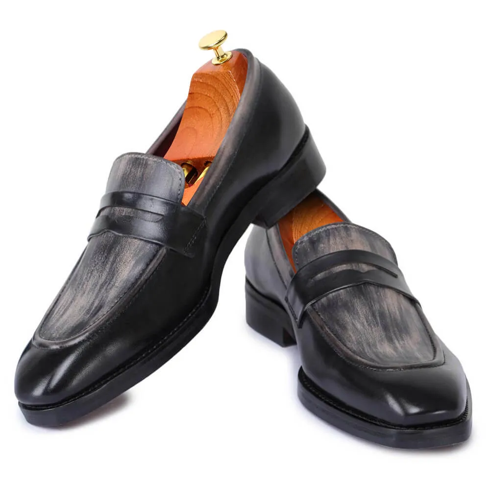 7 CM / 2.76 Inches Taller - CMR CHAMARIPA  Height Increasing Shoes For Men - Handcrafted Penny Loafers - Black