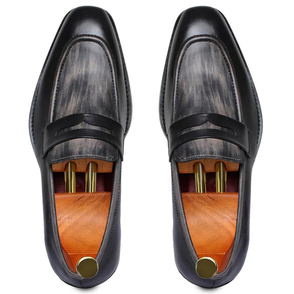 7 CM / 2.76 Inches Taller - CMR CHAMARIPA  Height Increasing Shoes For Men - Handcrafted Penny Loafers - Black