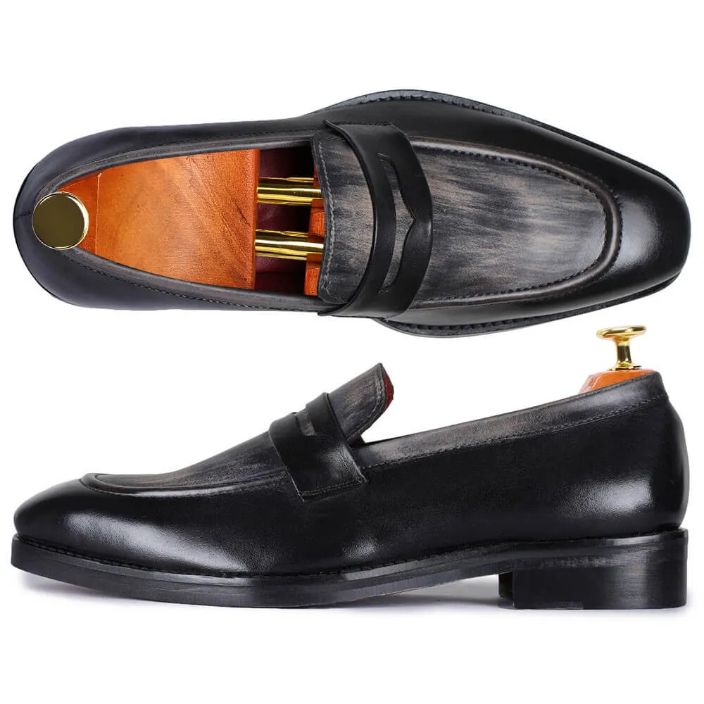 7 CM / 2.76 Inches Taller - CMR CHAMARIPA  Height Increasing Shoes For Men - Handcrafted Penny Loafers - Black