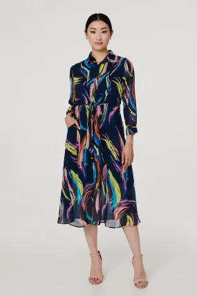 Abstract Tie Front Midi Shirt Dress