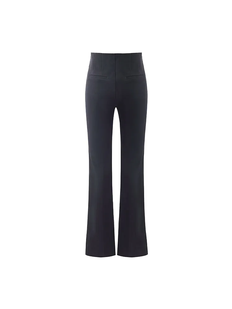 Acetate Stretchy Slit Micro-Flared Women Pants