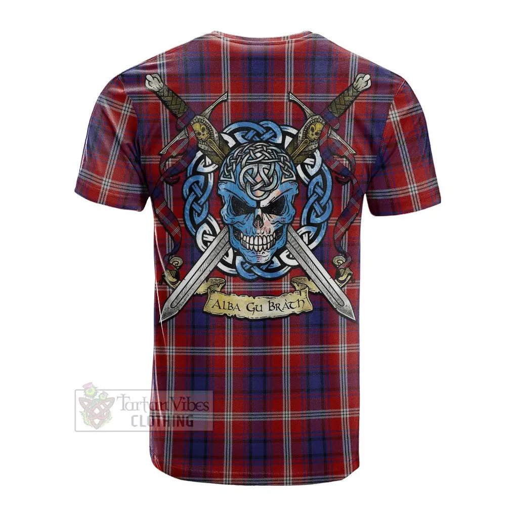 Ainslie Tartan Cotton T-shirt with Family Crest Celtic Skull Style