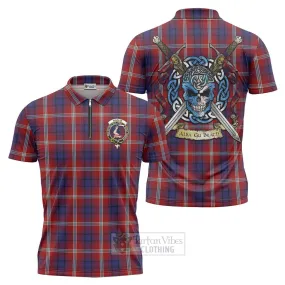 Ainslie Tartan Zipper Polo Shirt with Family Crest Celtic Skull Style