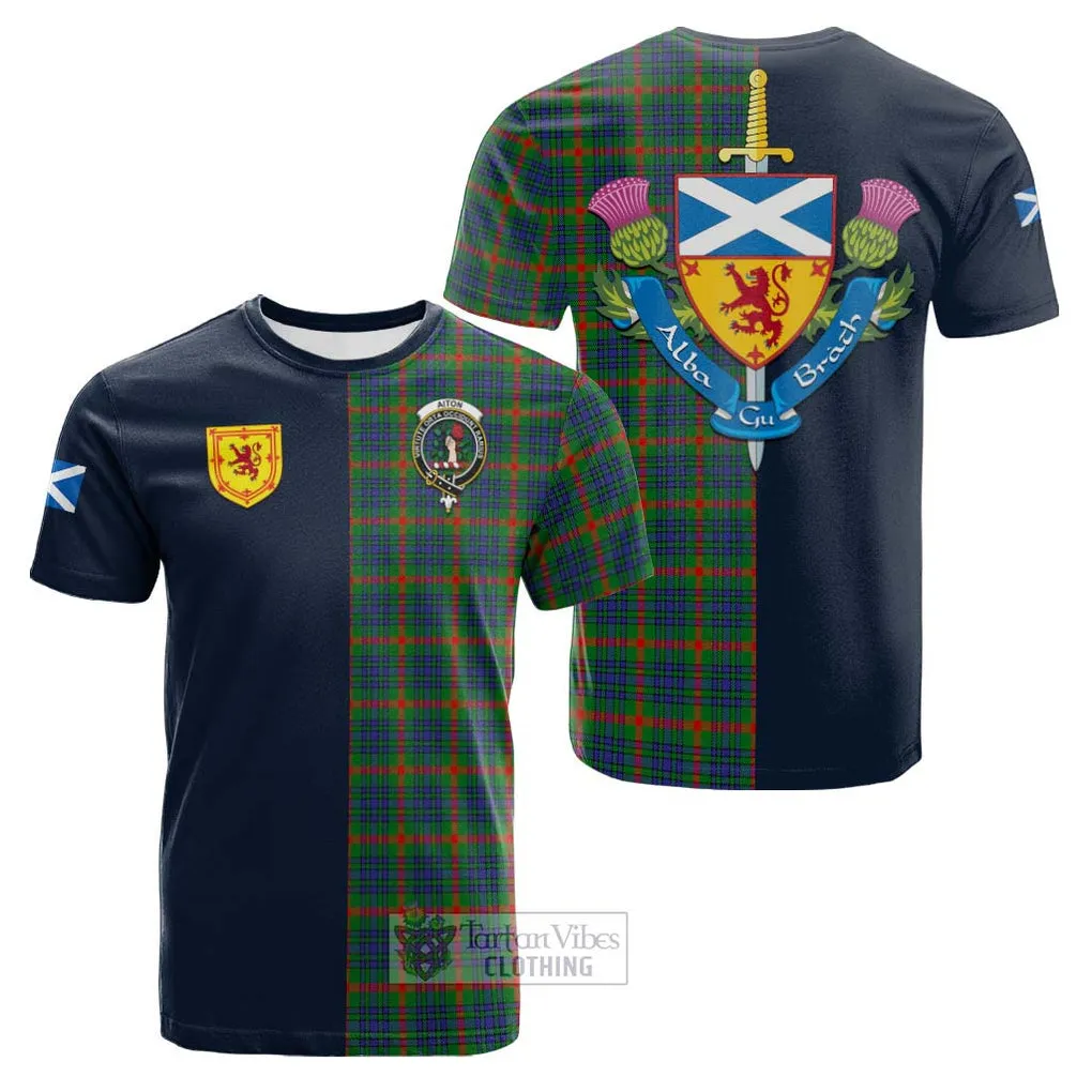 Aiton Tartan Cotton T-shirt Alba with Scottish Lion Royal Arm Half Style