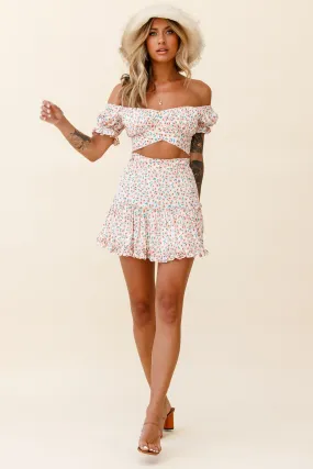 Alexi Frill Trim Mini Skirt Floral Print Pink