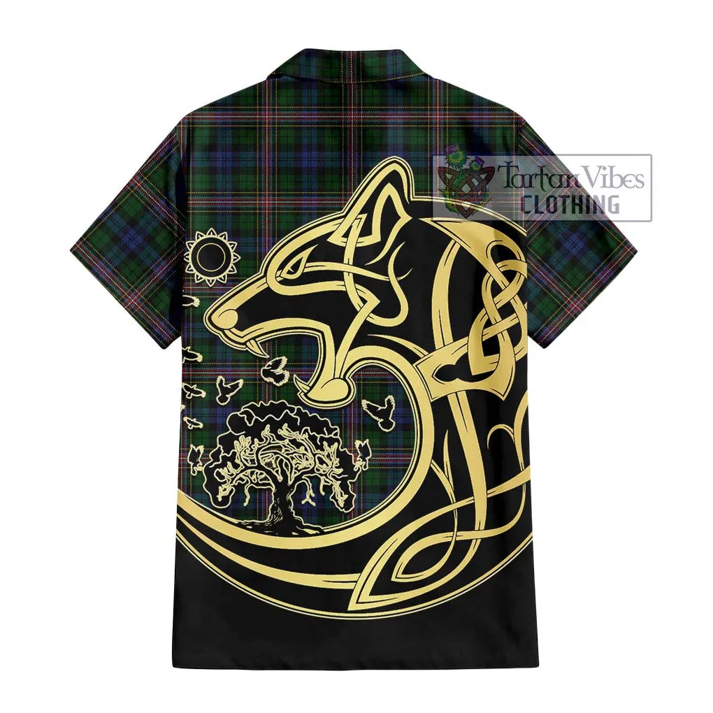 Allison Tartan Short Sleeve Button Shirt with Family Crest Celtic Wolf Style