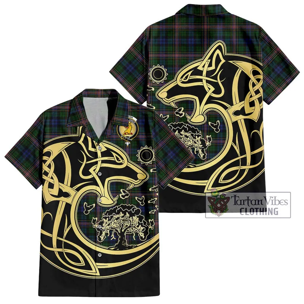 Allison Tartan Short Sleeve Button Shirt with Family Crest Celtic Wolf Style