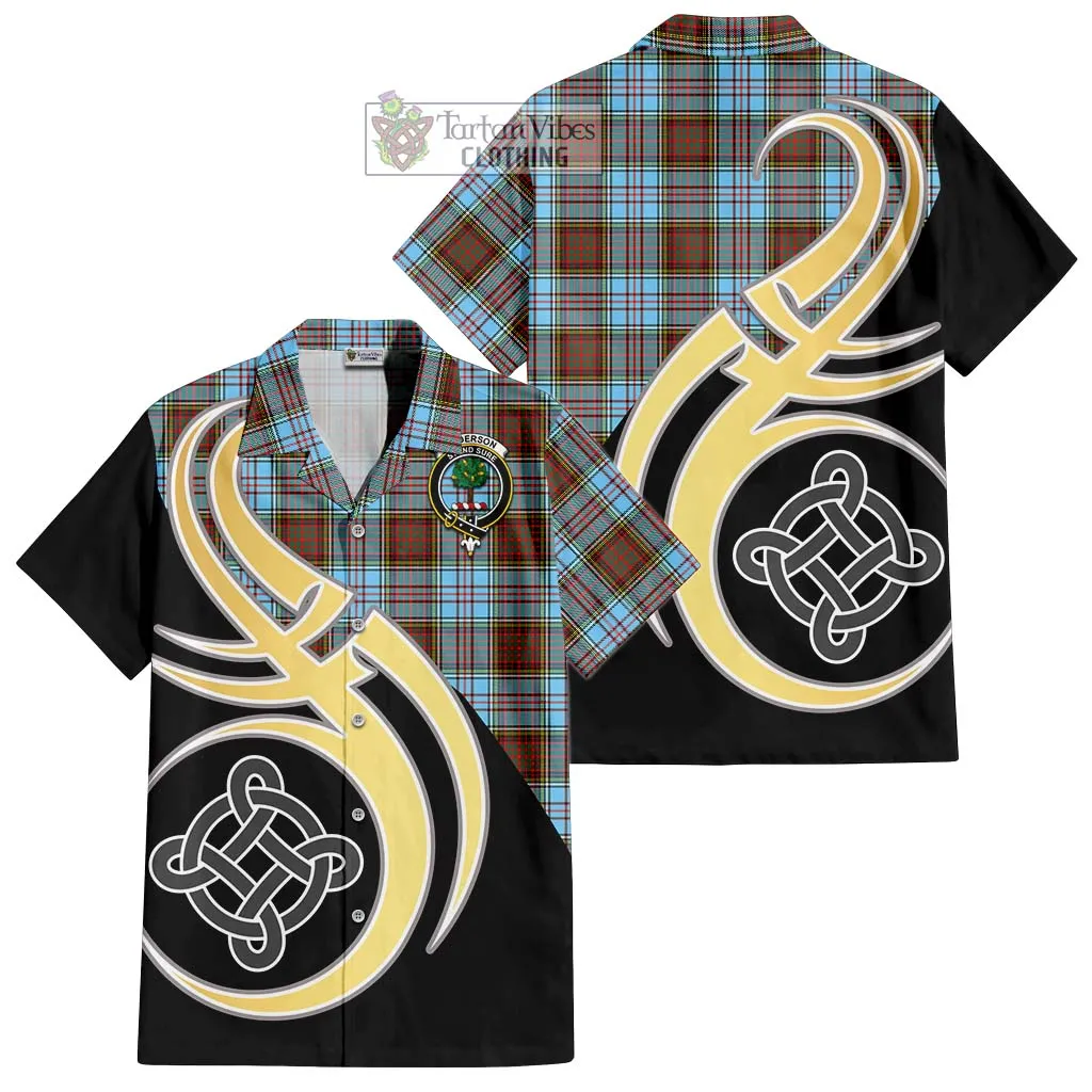 Anderson Ancient Tartan Short Sleeve Button Shirt with Family Crest and Celtic Symbol Style