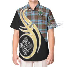 Anderson Ancient Tartan Short Sleeve Button Shirt with Family Crest and Celtic Symbol Style