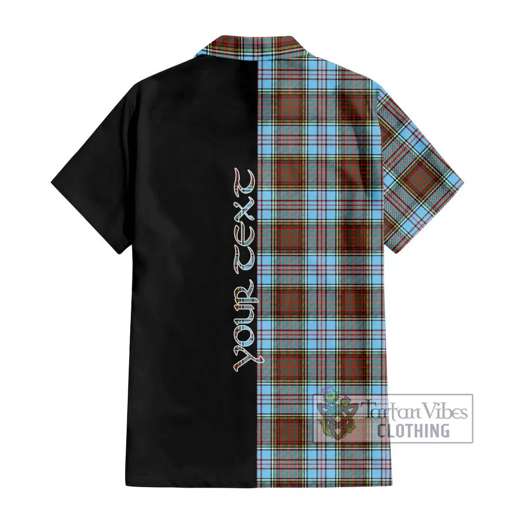 Anderson Ancient Tartan Short Sleeve Button Shirt with Family Crest and Half Of Me Style