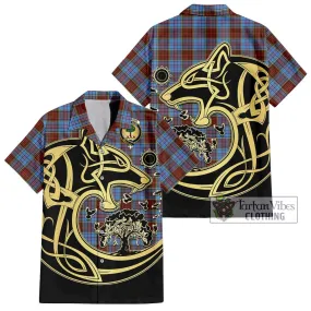 Anderson Modern Tartan Short Sleeve Button Shirt with Family Crest Celtic Wolf Style