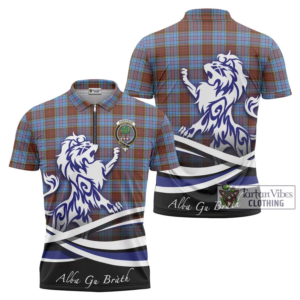 Anderson Modern Tartan Zipper Polo Shirt with Alba Gu Brath Regal Lion Emblem