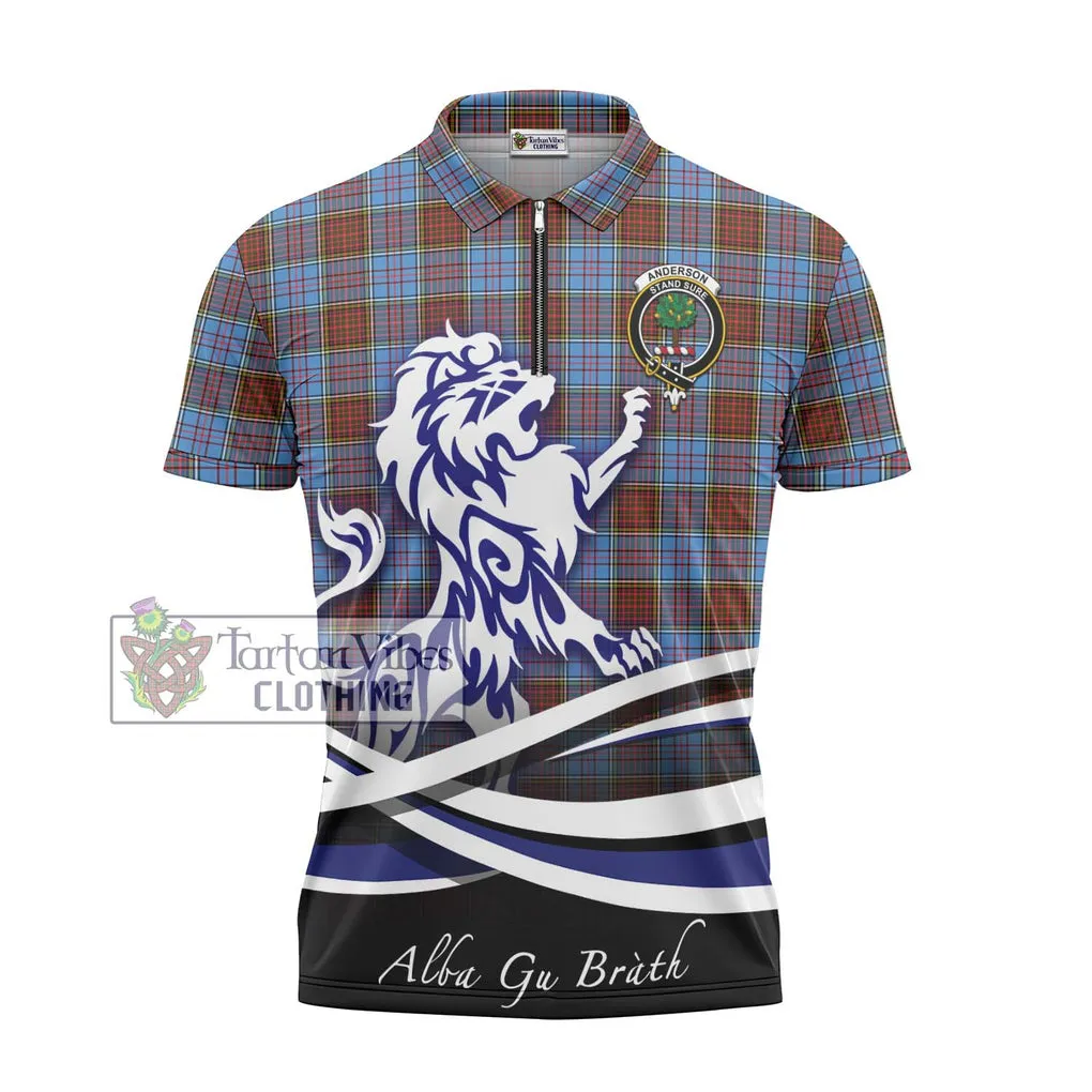 Anderson Modern Tartan Zipper Polo Shirt with Alba Gu Brath Regal Lion Emblem