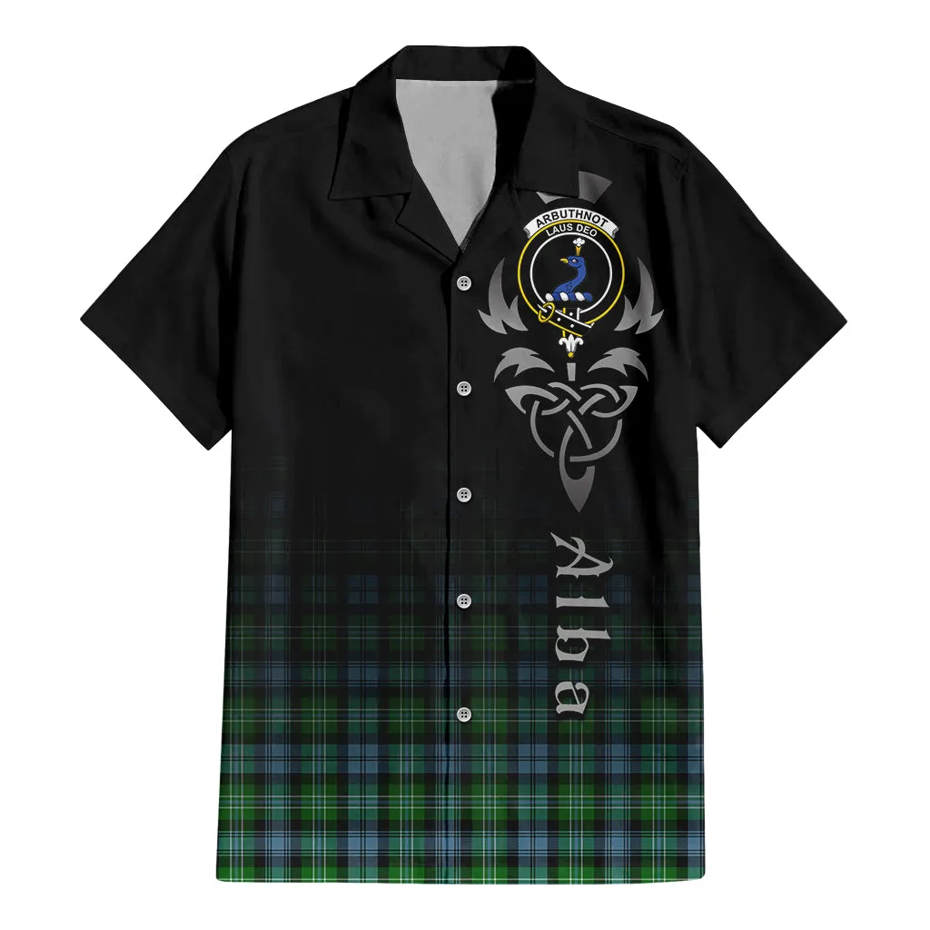 Arbuthnot Ancient Tartan Short Sleeve Button Up Shirt Featuring Alba Gu Brath Family Crest Celtic Inspired