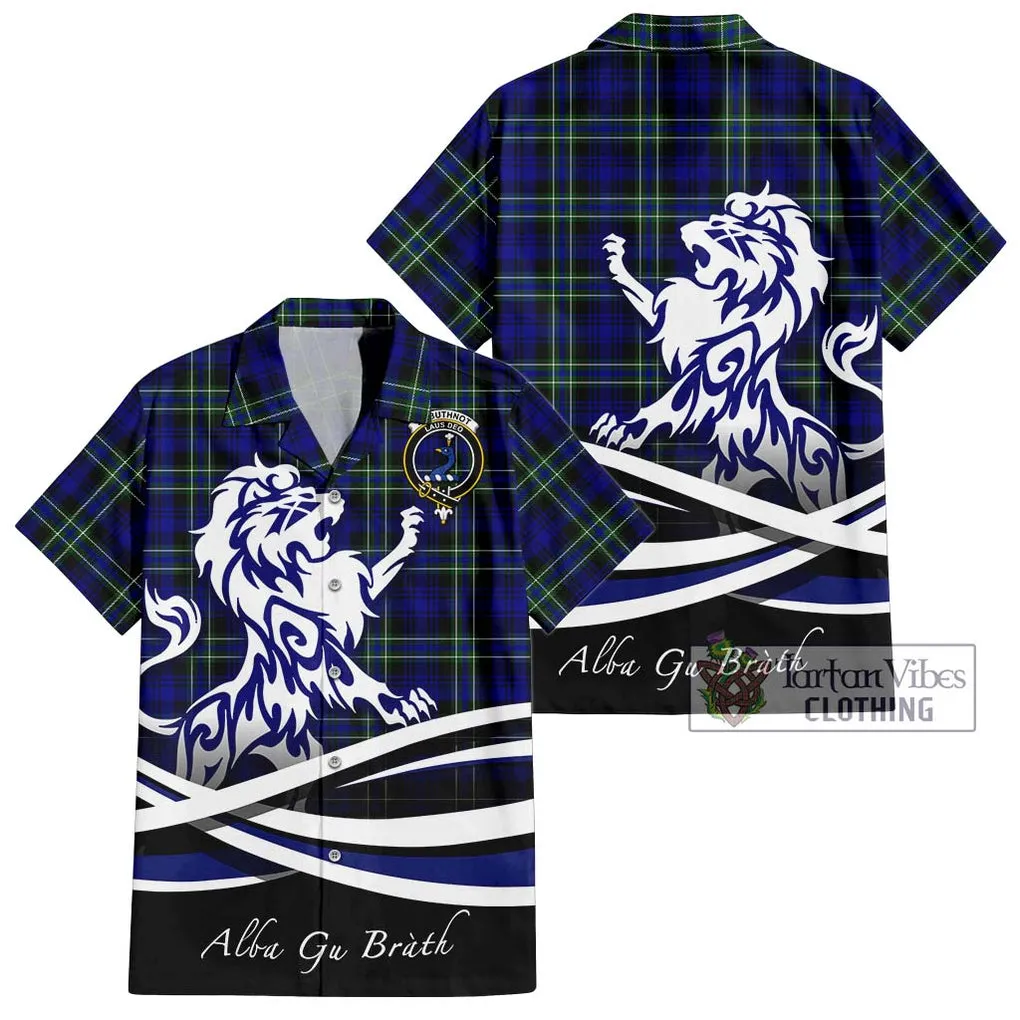 Arbuthnot Modern Tartan Short Sleeve Button Shirt with Alba Gu Brath Regal Lion Emblem