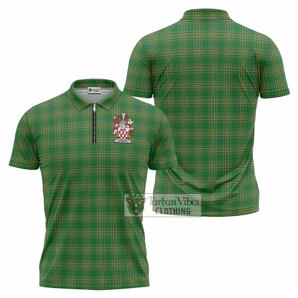 Armory Irish Clan Tartan Zipper Polo Shirt with Coat of Arms