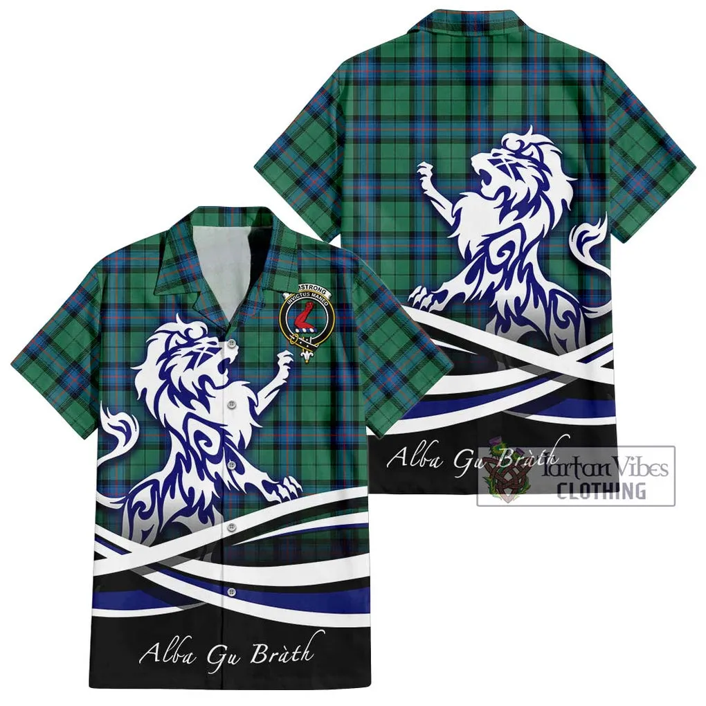 Armstrong Ancient Tartan Short Sleeve Button Shirt with Alba Gu Brath Regal Lion Emblem