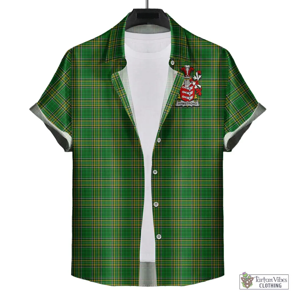 Armstrong Irish Clan Tartan Short Sleeve Button Up with Coat of Arms