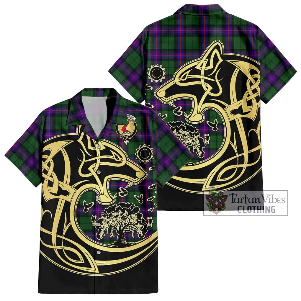 Armstrong Modern Tartan Short Sleeve Button Shirt with Family Crest Celtic Wolf Style