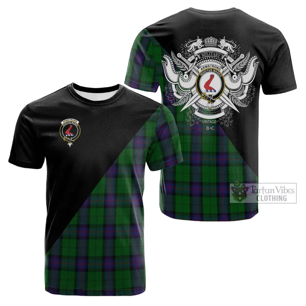 Armstrong Tartan Cotton T-shirt with Family Crest and Military Logo Style