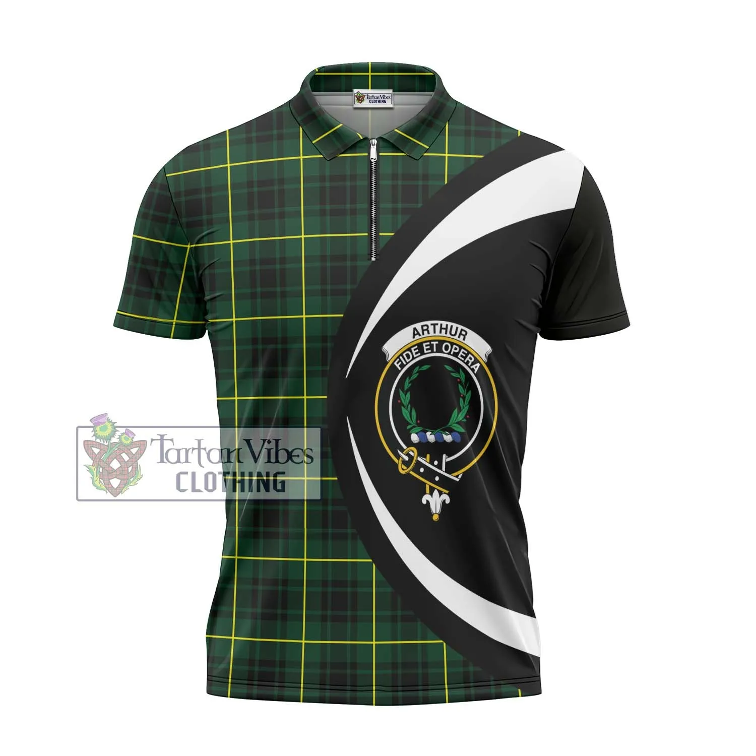 Arthur Modern Tartan Zipper Polo Shirt with Family Crest Circle Style