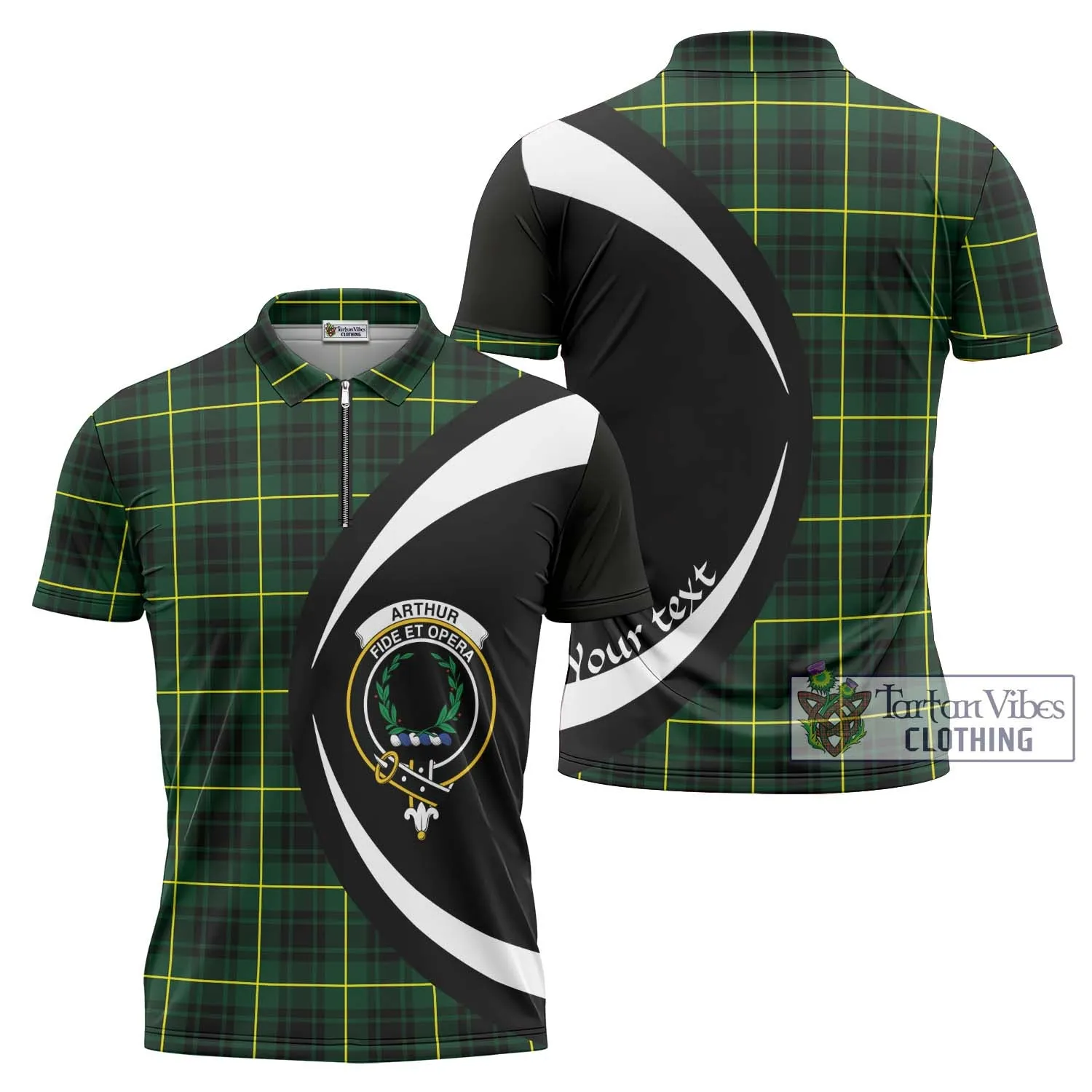 Arthur Modern Tartan Zipper Polo Shirt with Family Crest Circle Style