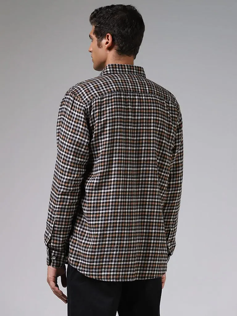 Ascot Black & Brown Checkered Cotton Relaxed-Fit Shirt