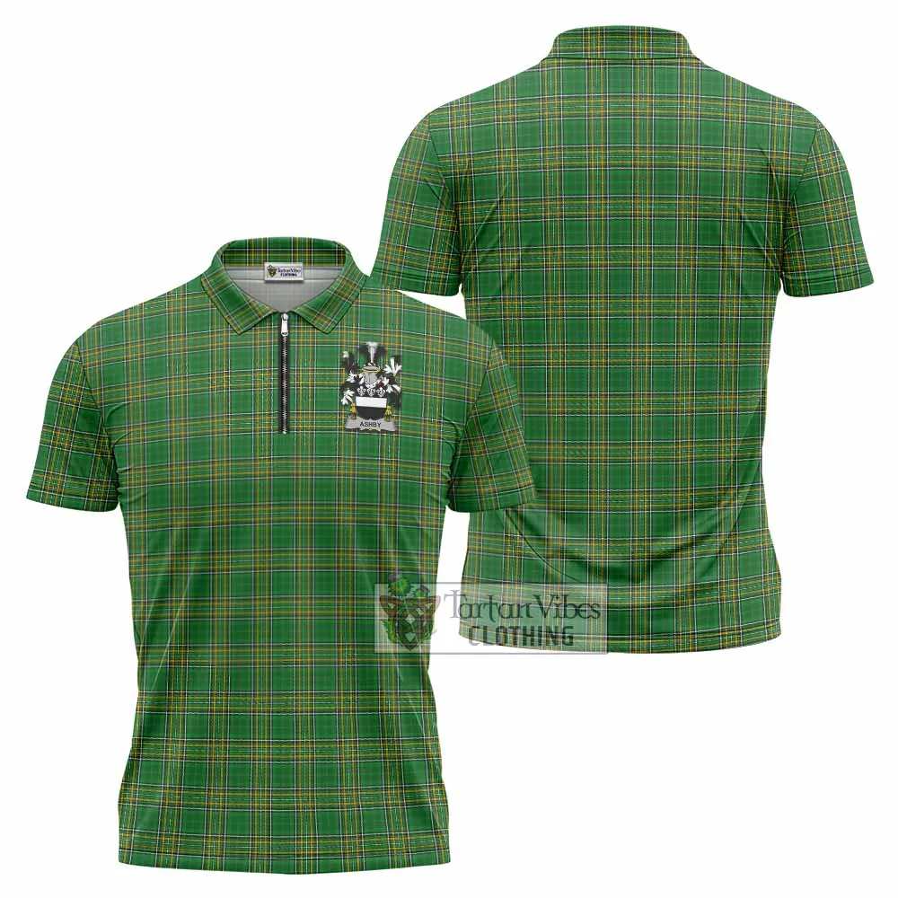 Ashby Irish Clan Tartan Zipper Polo Shirt with Coat of Arms