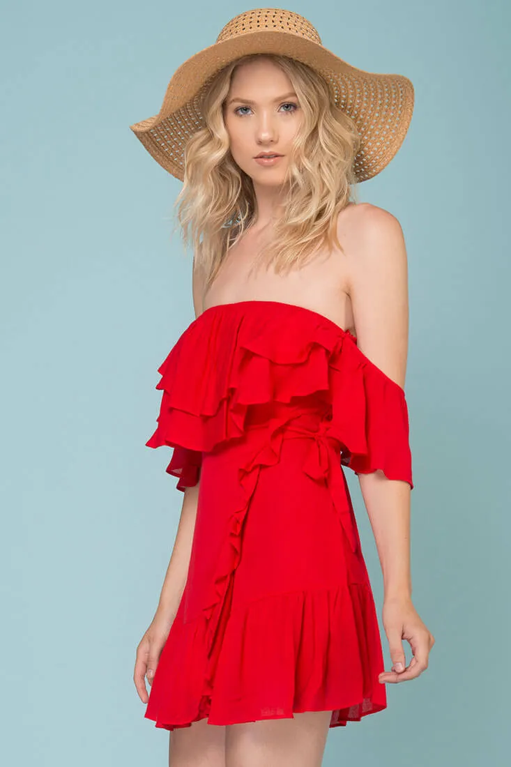 Audrina Ruffled Dress Red