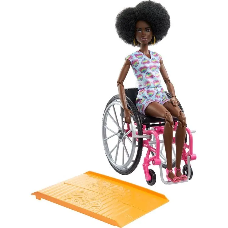 Barbie Fashionistas Doll #194 With Wheelchair & Ramp - Curly Brown Hair