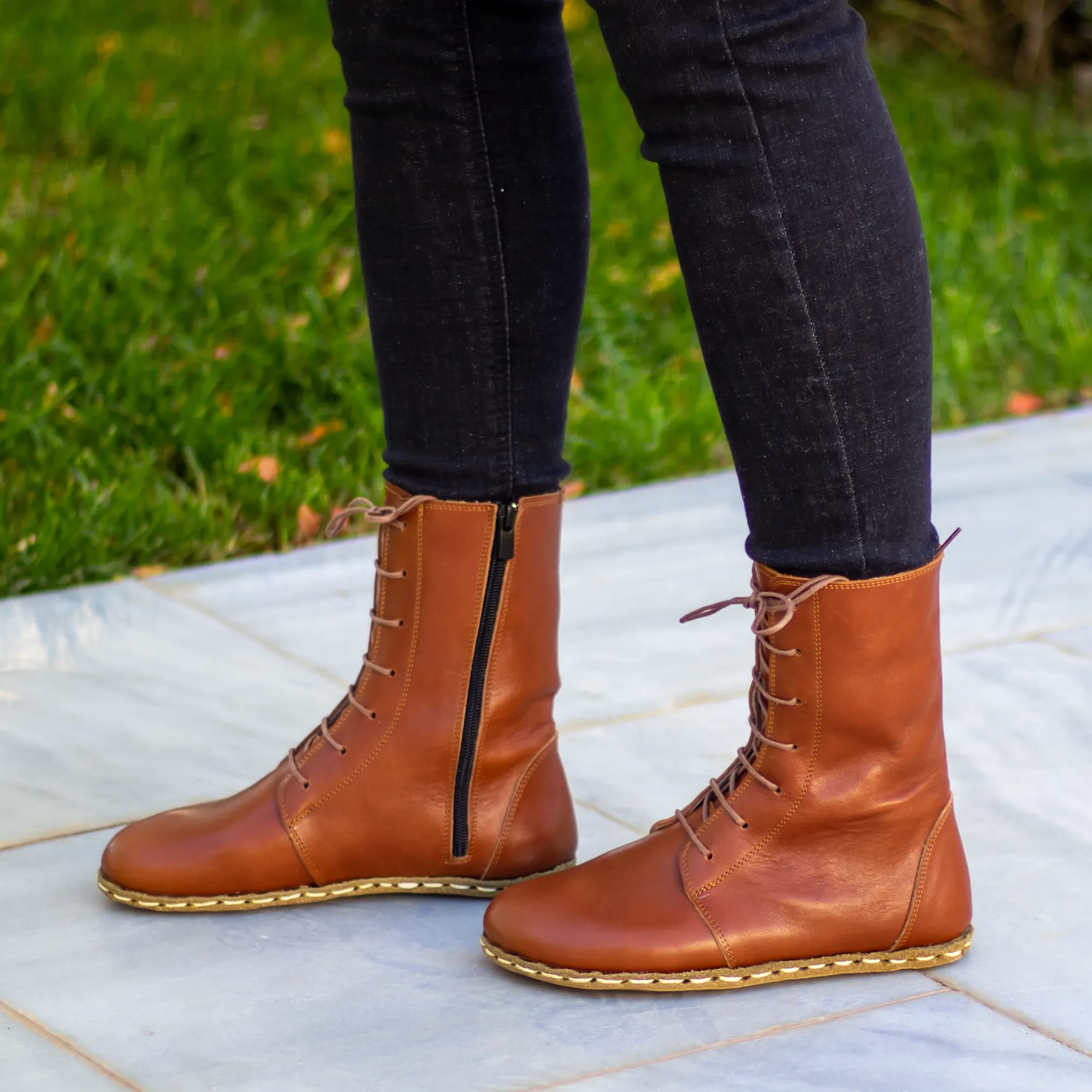 Barefoot Grounding Effect Tornado Brown Leather Boots For Women