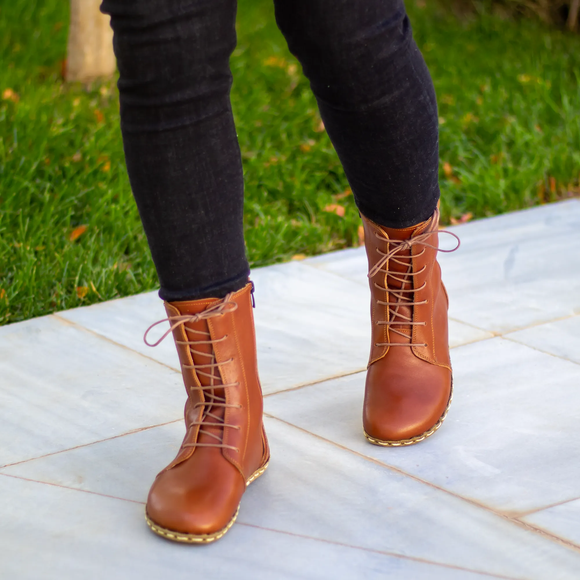 Barefoot Grounding Effect Tornado Brown Leather Boots For Women