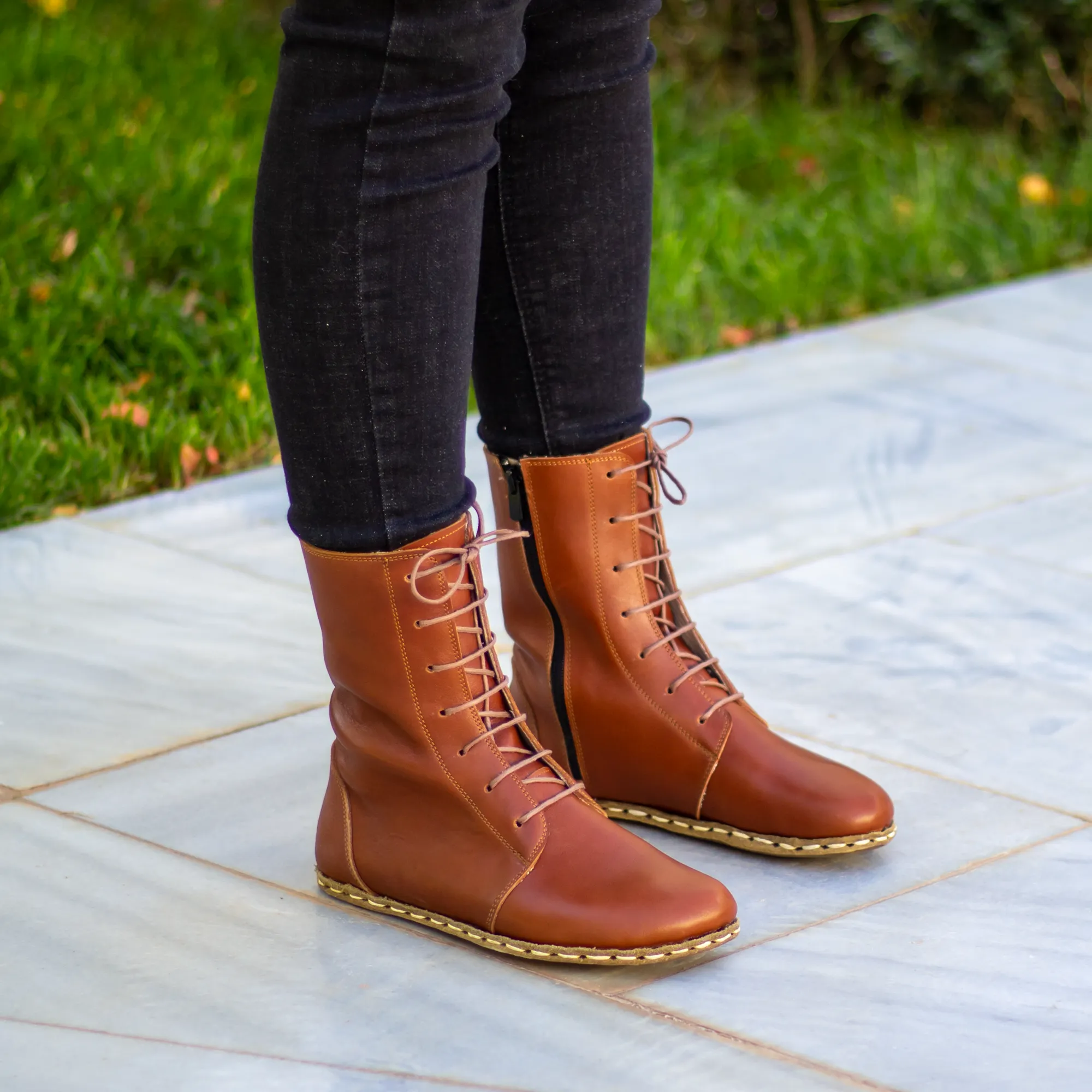 Barefoot Grounding Effect Tornado Brown Leather Boots For Women