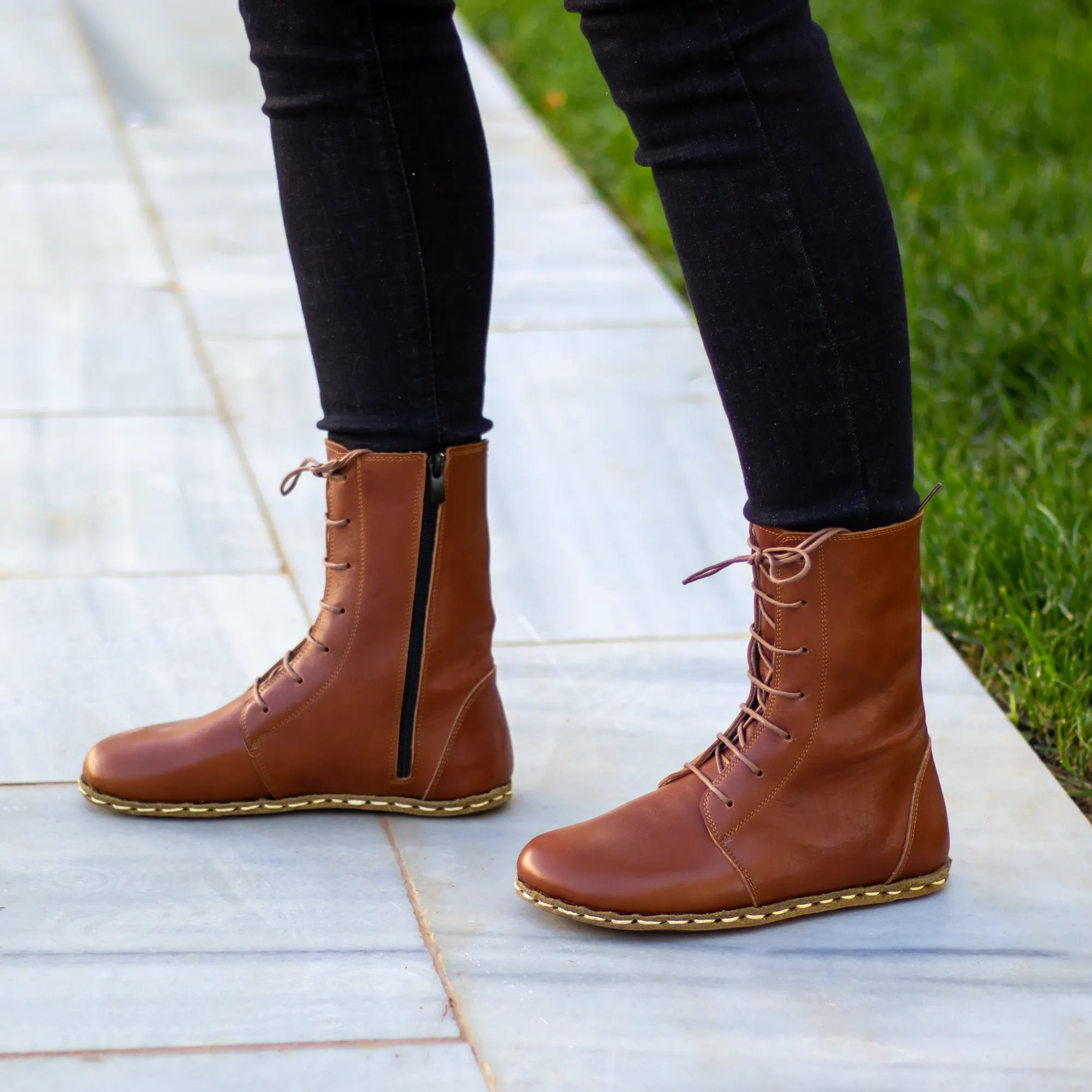 Barefoot Grounding Effect Tornado Brown Leather Boots For Women