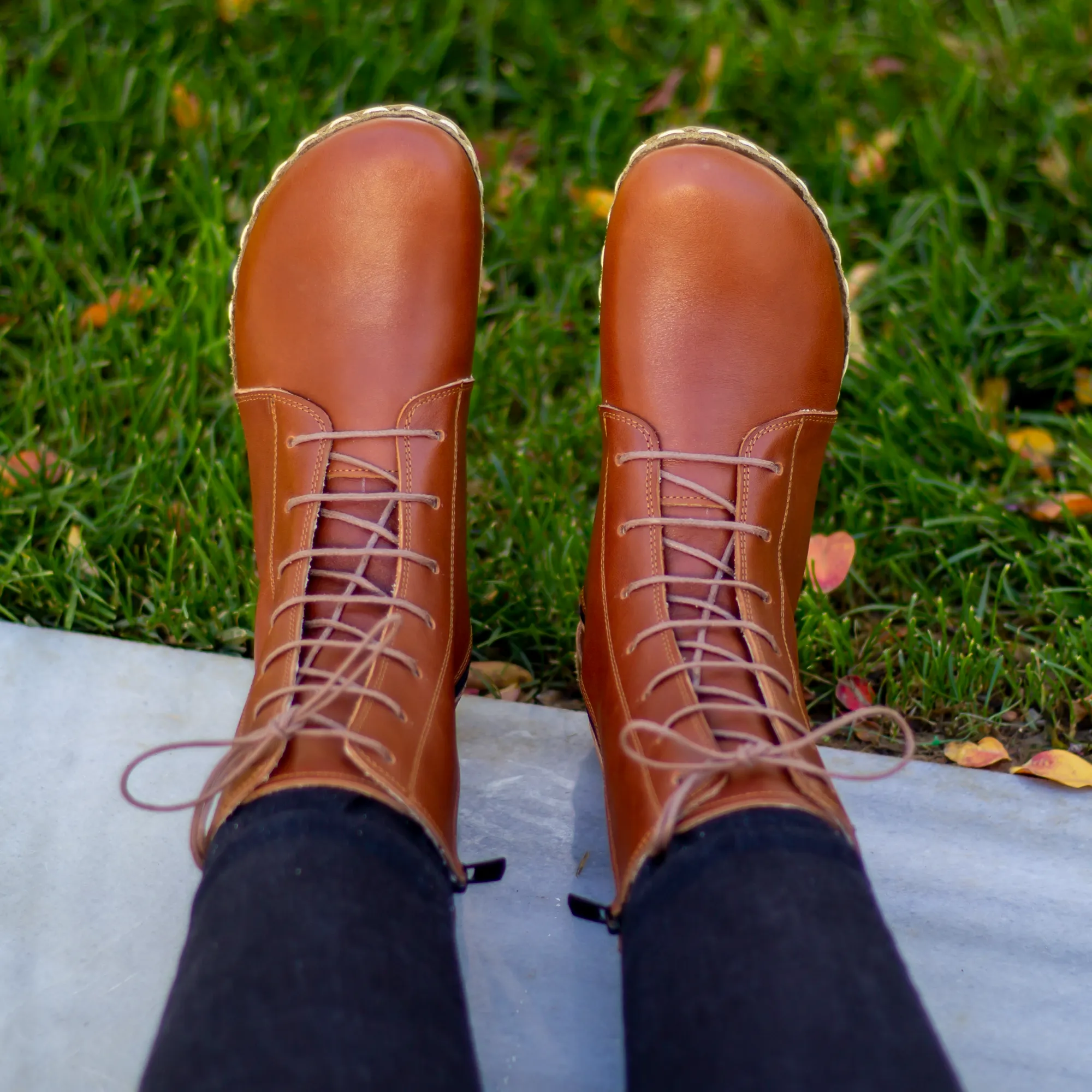 Barefoot Grounding Effect Tornado Brown Leather Boots For Women