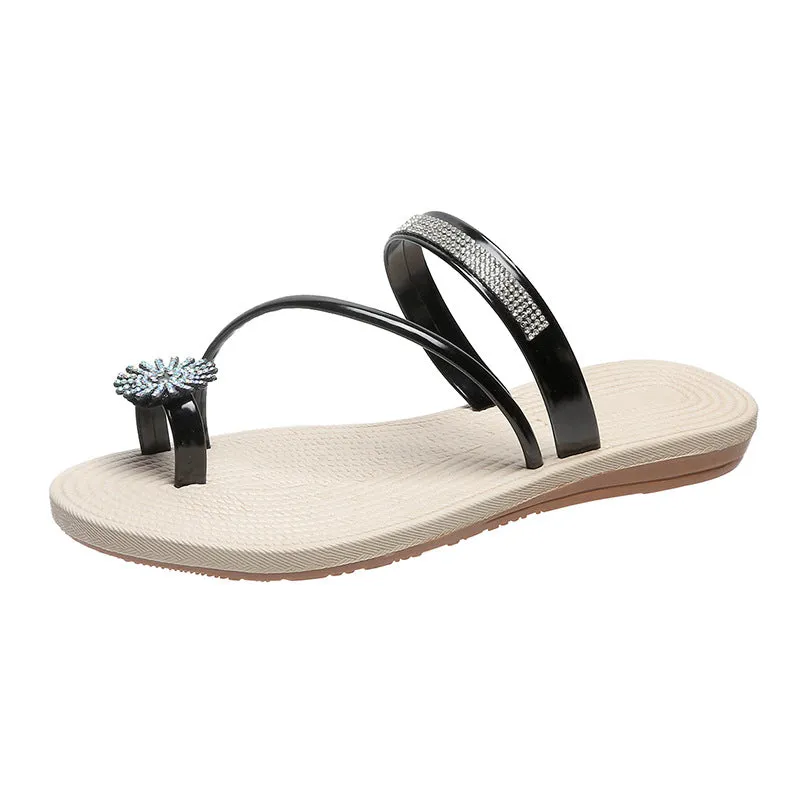 Beach Sandals Rhinestone Flats For Women