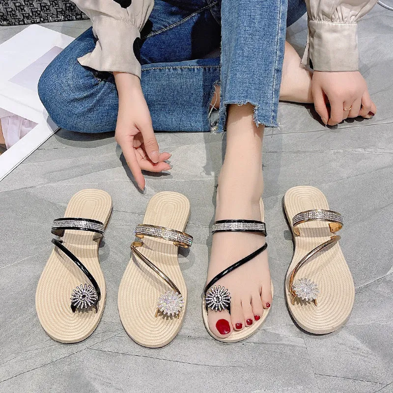 Beach Sandals Rhinestone Flats For Women