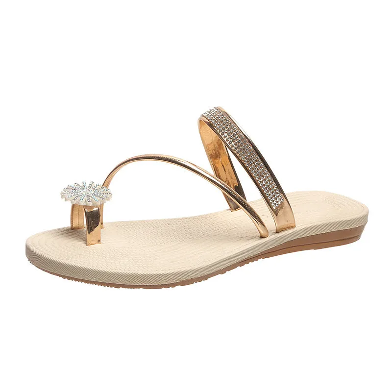 Beach Sandals Rhinestone Flats For Women