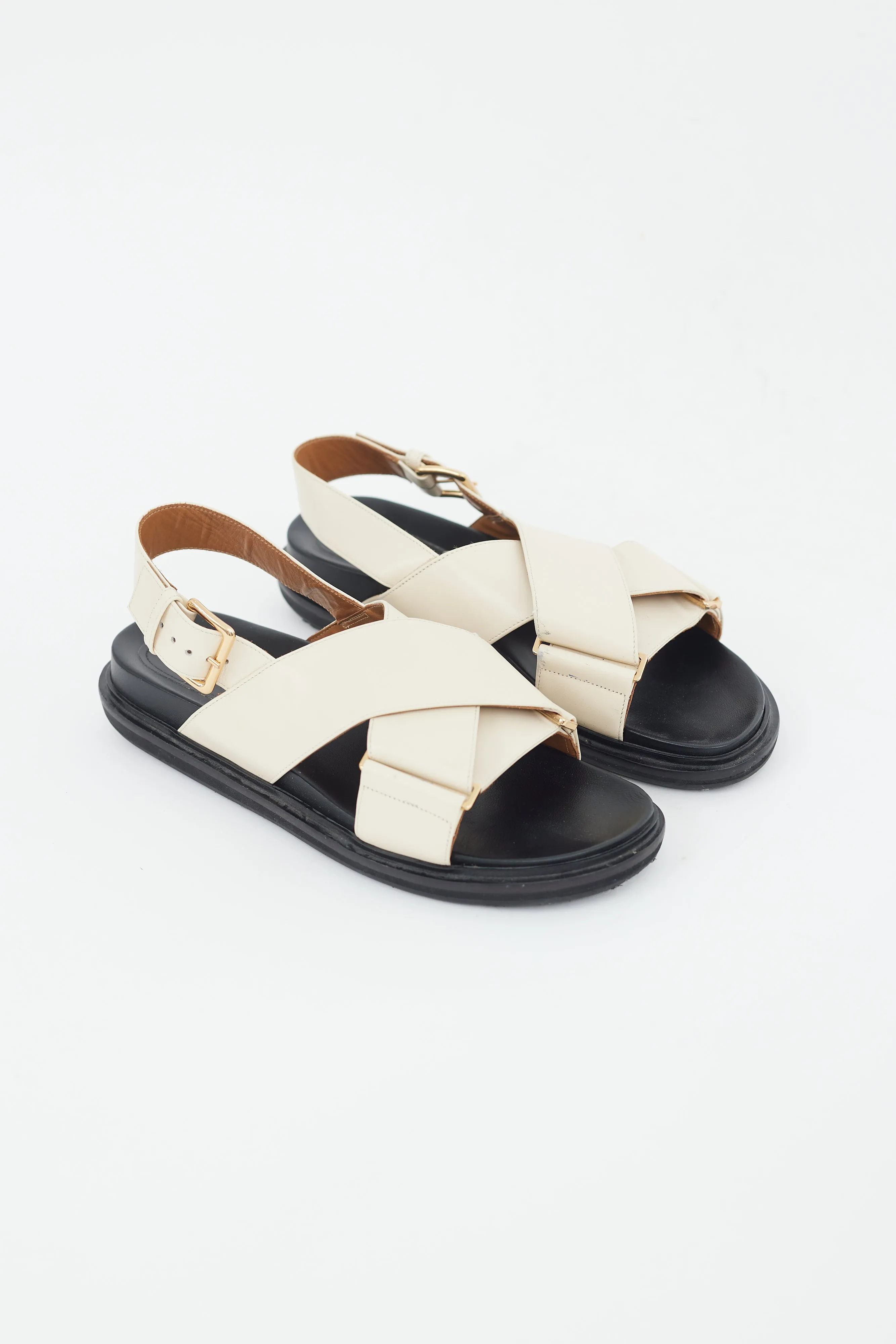 Beige Leather Fussbett Strappy Sandal