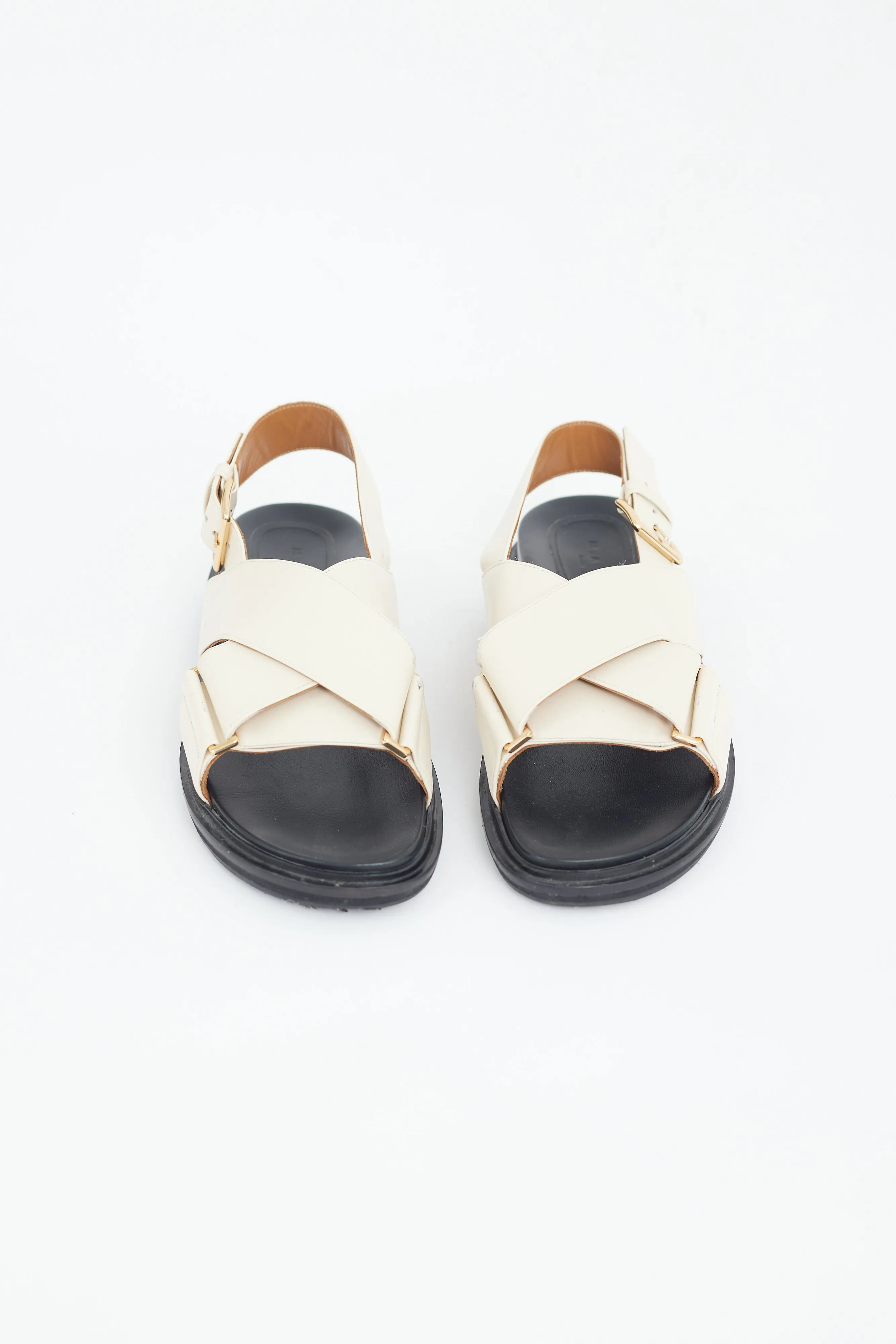 Beige Leather Fussbett Strappy Sandal