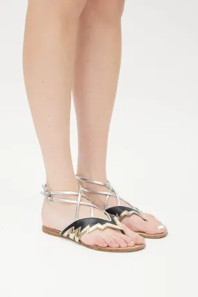 Black & Multicolour Leather Metallic Strappy Sandal