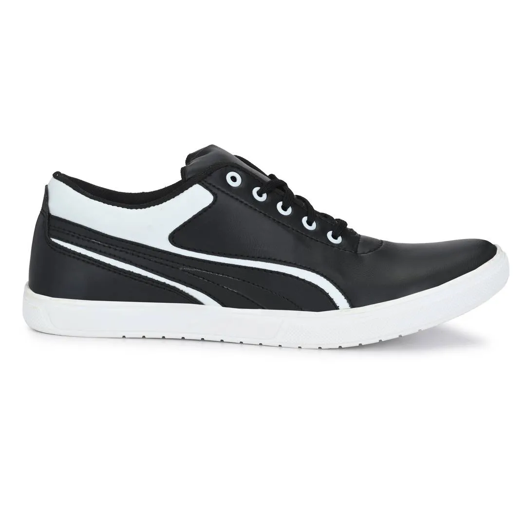 Black & White Lace-Up Self Design Casual Shoes For Men's