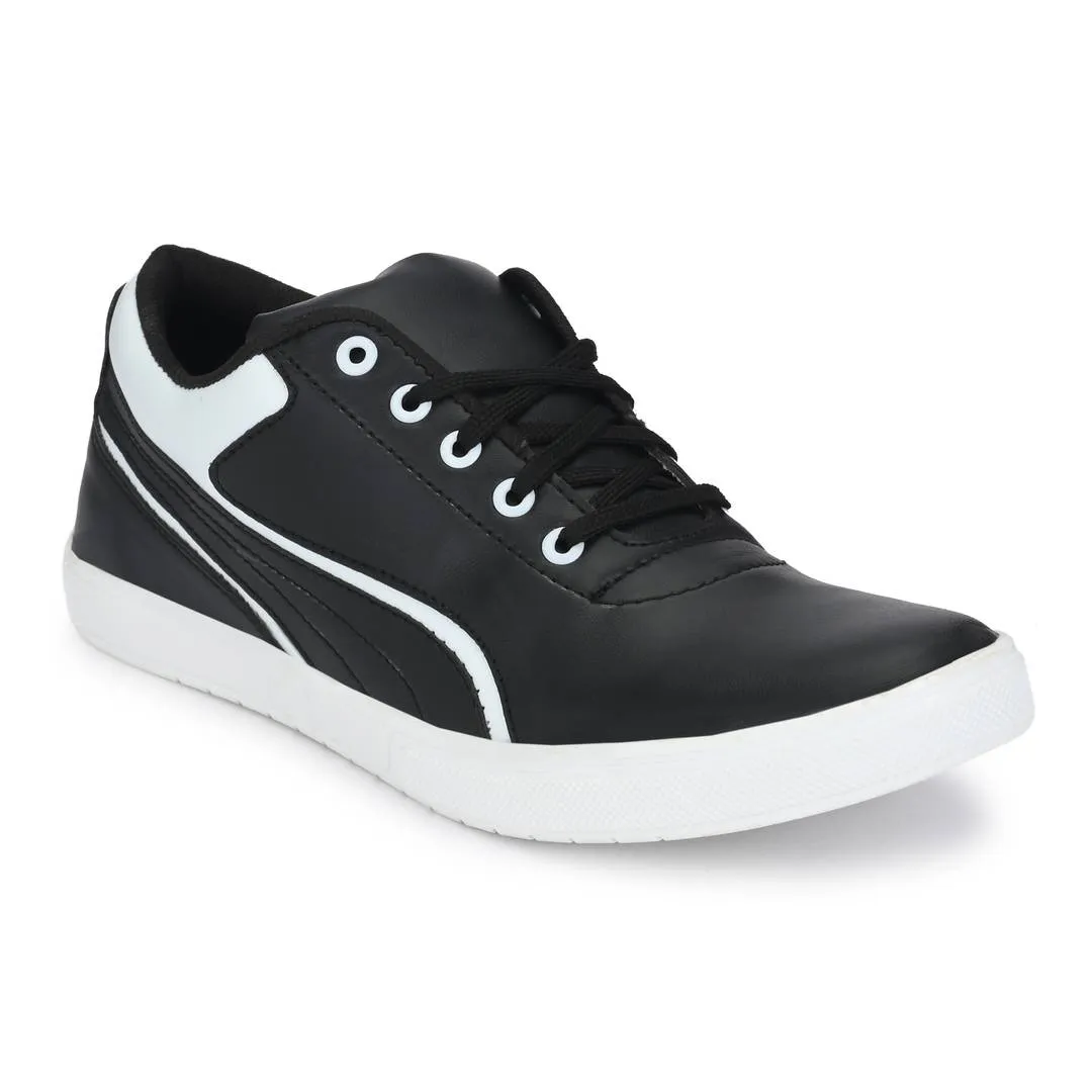 Black & White Lace-Up Self Design Casual Shoes For Men's