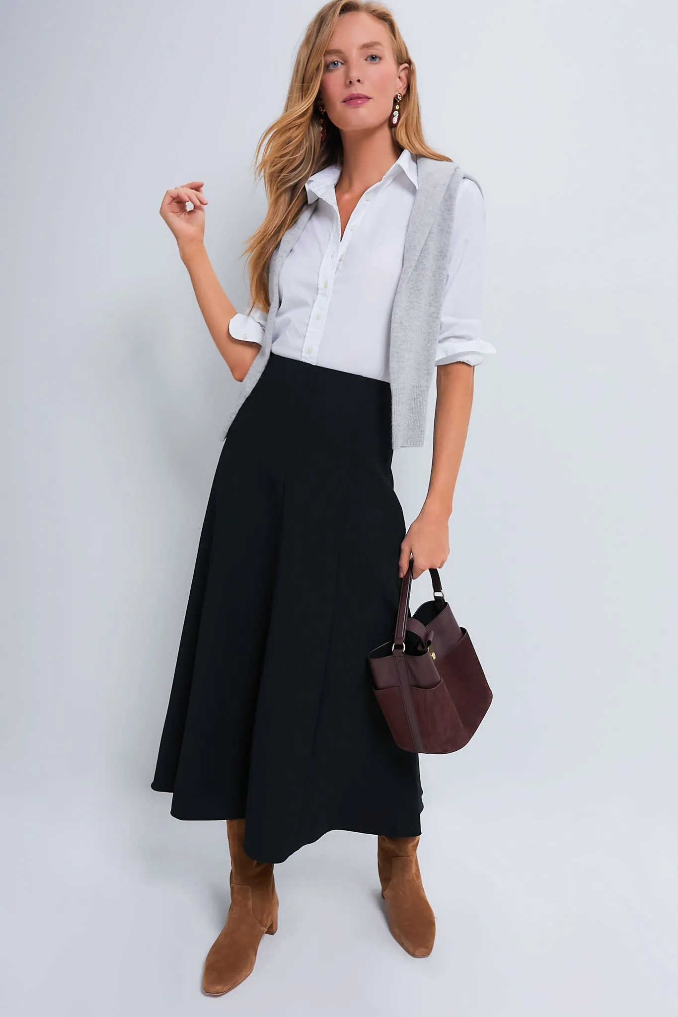 Black Dottie Aline Midi Skirt