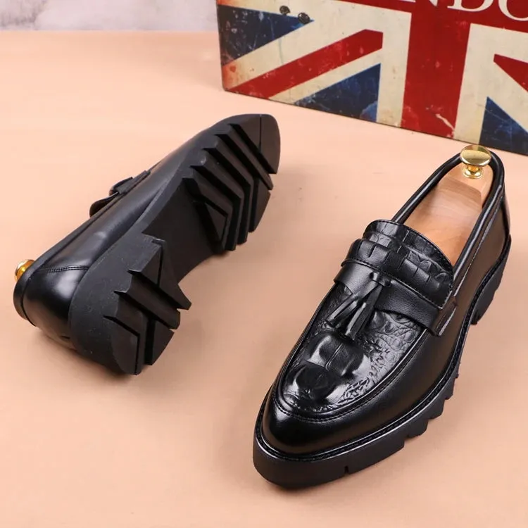 Black Genuine Leather Tassels Loafers