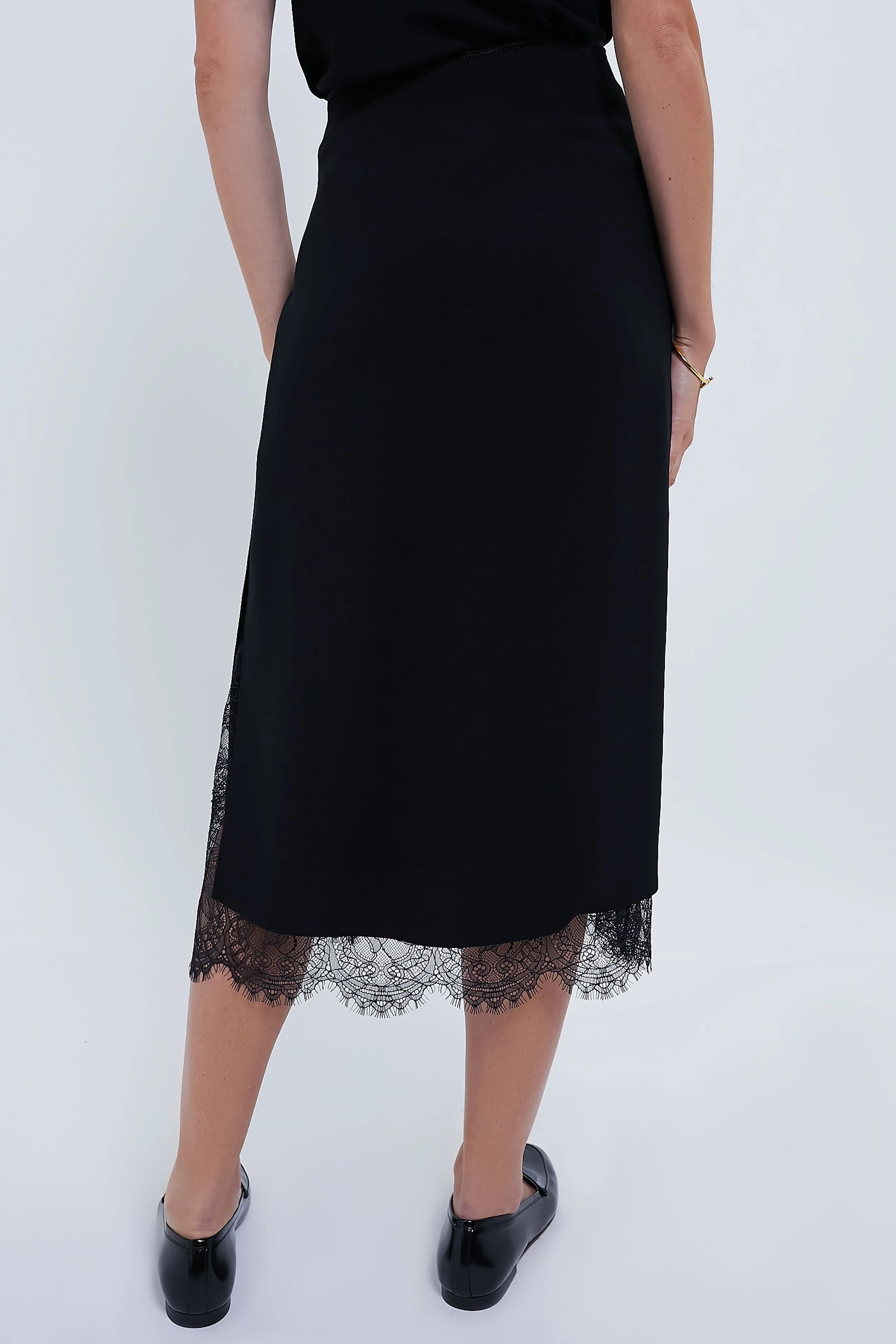 Black Lace Paneled Straight Skirt