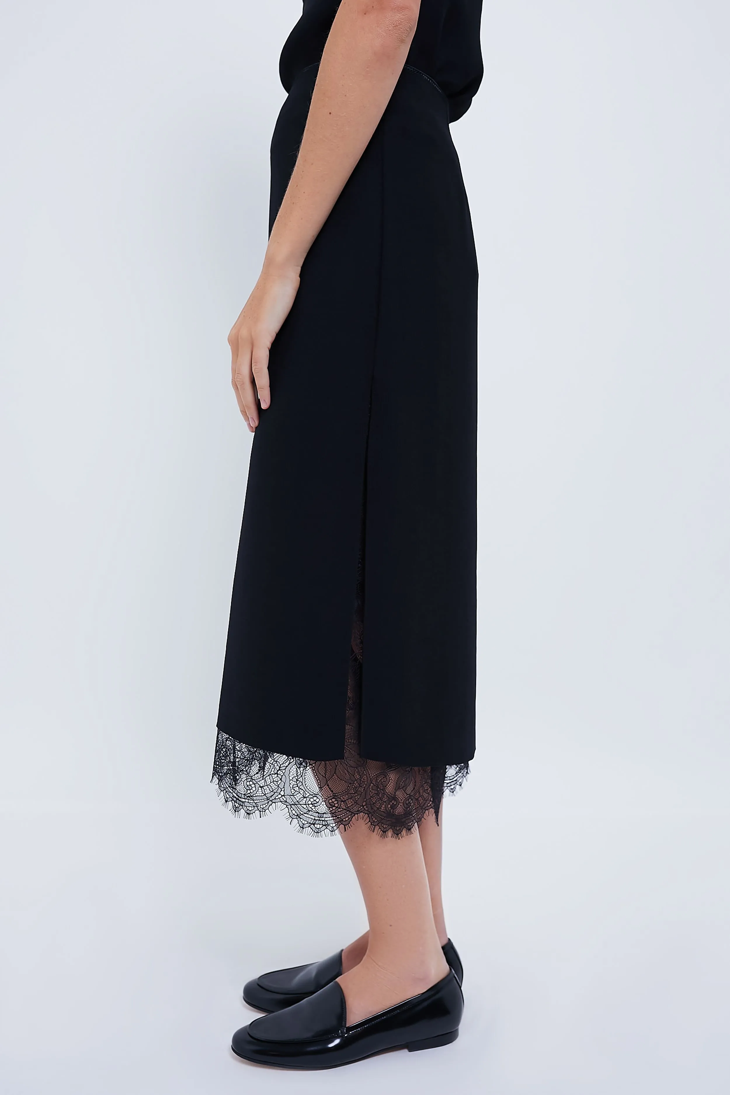 Black Lace Paneled Straight Skirt